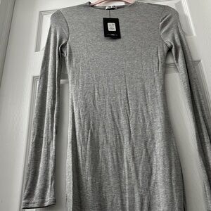 Fashion Nova Light Gray Long Sleeve Dress